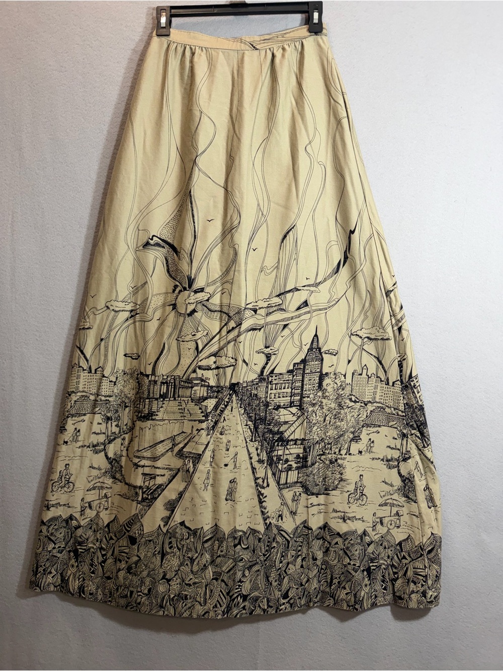 Vintage John Meyer Novelty Print Cityscape Botanical Maxi Skirt 24” Waist